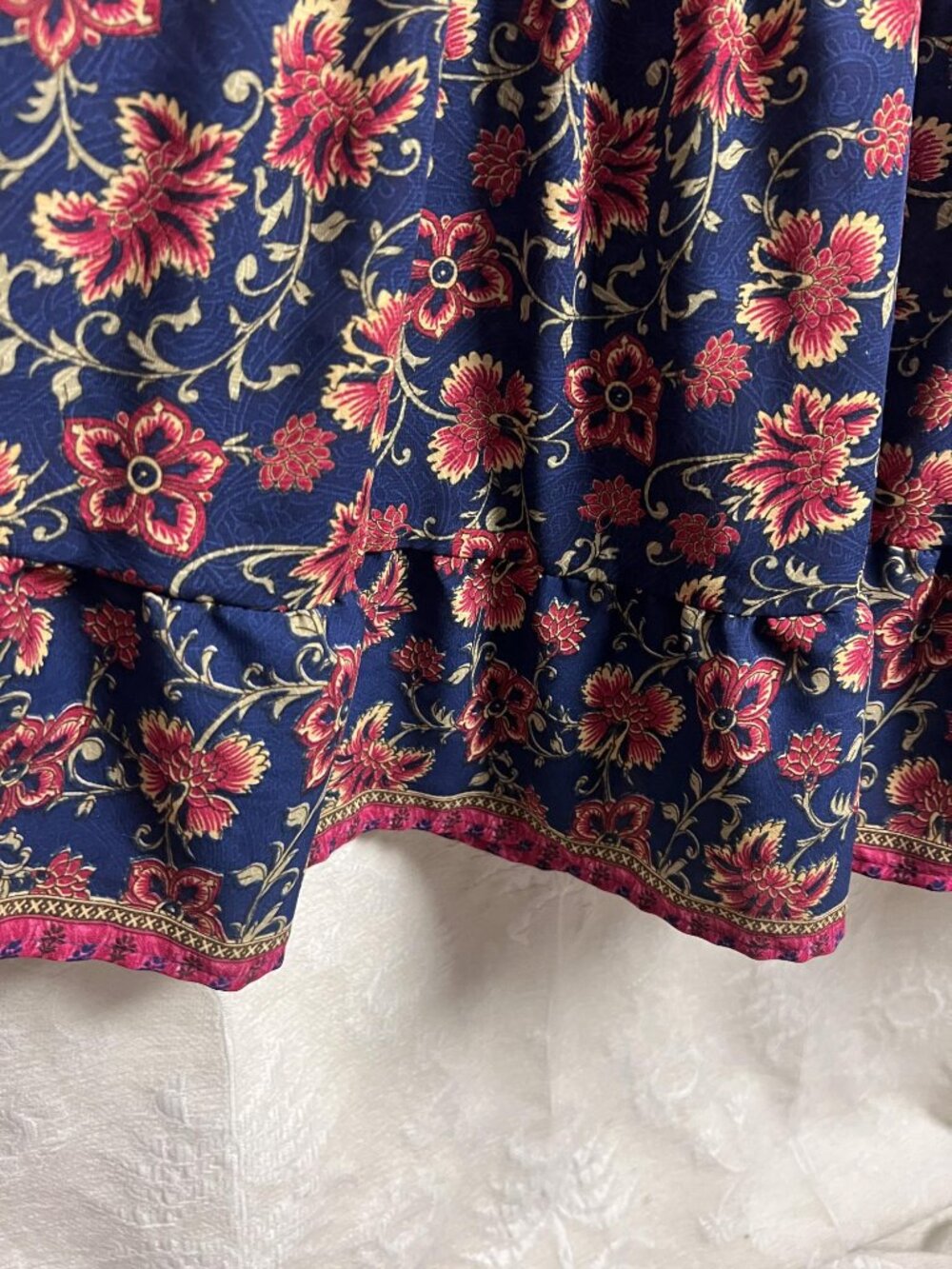 Anthropologie Boemo ruffle peasant maxi dress blue red floral cottagecore Petite - Picture 5 of 9